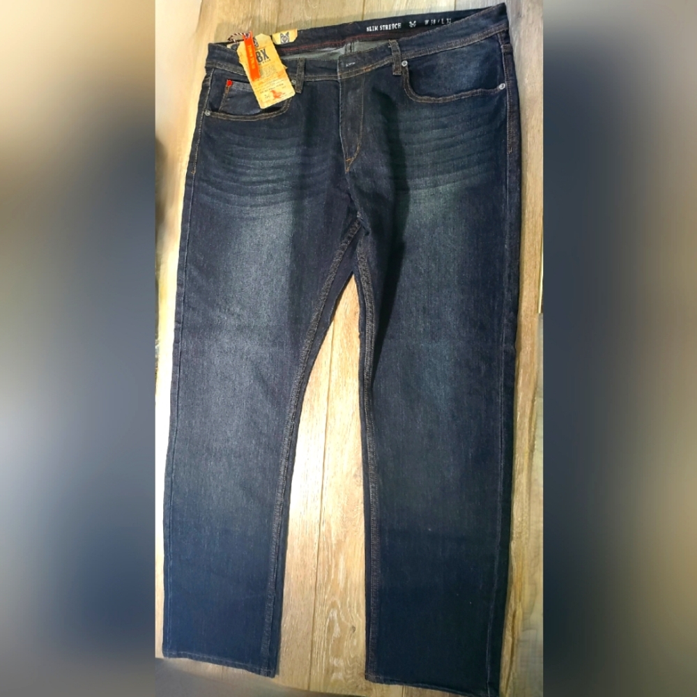 MBX Men's Distressed Dark wash Stretch Blue Jeans Size 38x32